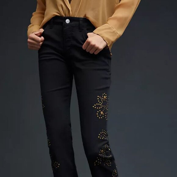 Pilcro Denim - Anthropologie Pilcro Black Cropped Jeans Size 31 The Icon Raw Hem Bronze Studded